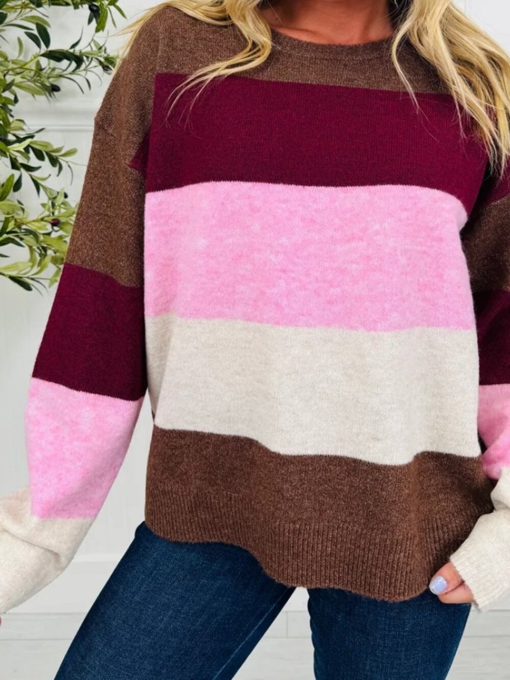 Moco Boutique Colorblock Crewneck Sweater